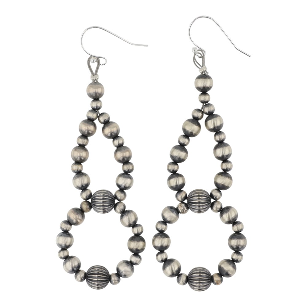 Navajo Oxidized Beads Earrings: Sterling Silver | | Navajo Oxidized Beads Earrings | Navajo Native American Southwest Indian Jewelry | Good (no breaks or damages) | Approximate Weight: 11 Grams | Earrings: 3" x 1" each |