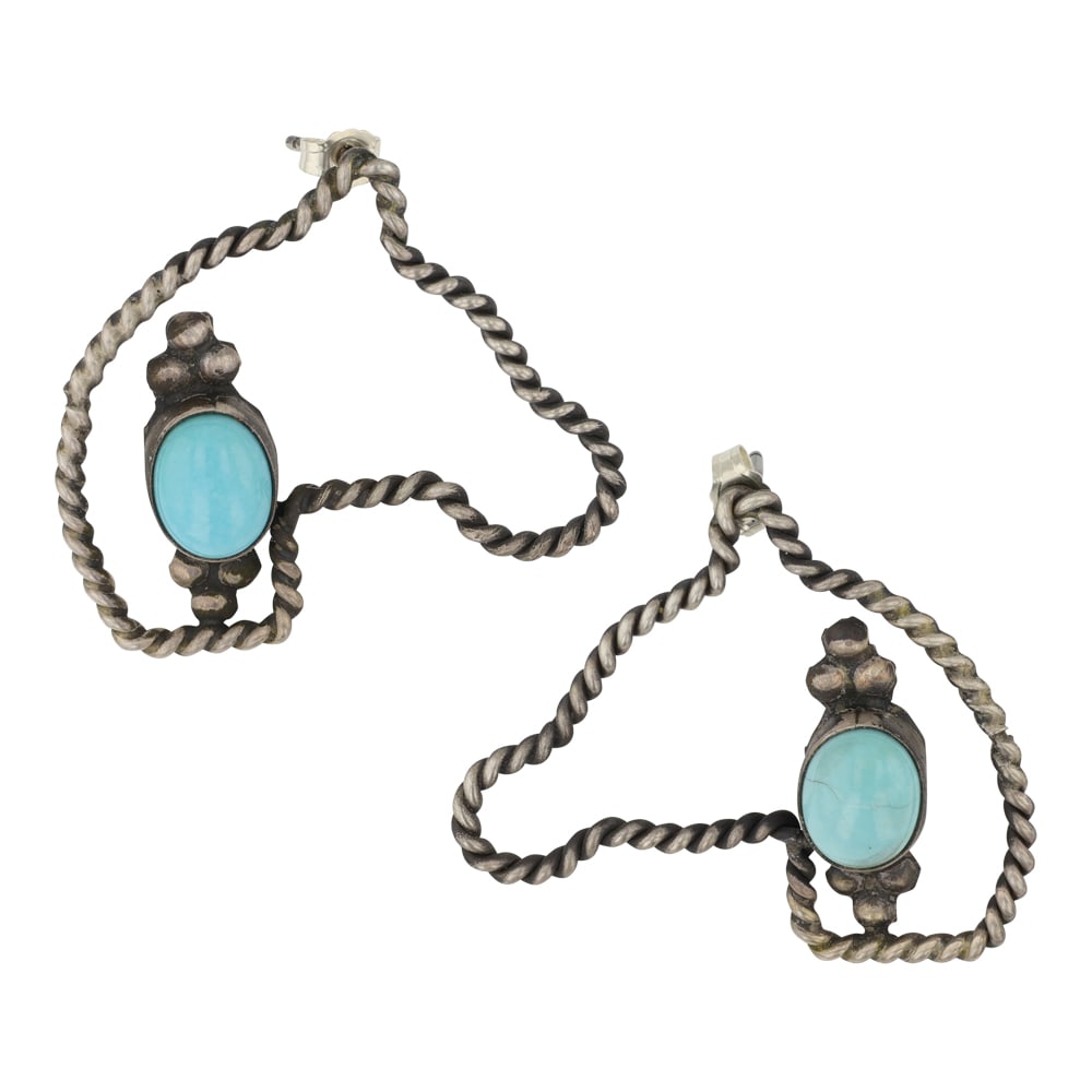 Navajo Campitos Turquoise Horse Earrings: Sterling Silver | Genuine Campitos Turquoise | Navajo Campitos Turquoise Horse Earrings | Navajo Native American Southwest Indian Jewelry | Good (no breaks or damages) | Approximate Weight: 6 Grams | 