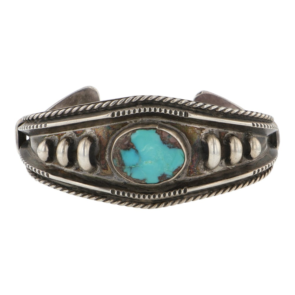 Vintage Navajo Bisbee Turquoise Bracelet: Sterling Silver | Genuine Bisbee Turquoise | Vintage Navajo Bisbee Turquoise Bracelet | Navajo Native American Southwest Indian Jewelry | Good (no breaks or damages) | Approximate Weight: 48 Grams | B