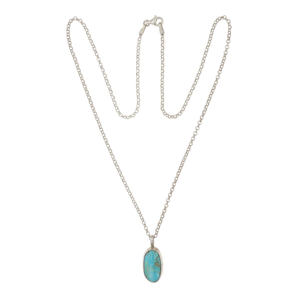 Atone Hurley Navajo Nevada Turquoise Pendant On Chain: Sterling Silver | Genuine Nevada Turquoise | Atone Hurley Navajo Nevada Turquoise Pendant On Chain | Navajo Native American Southwest Indian Jewelry | Good (no breaks or damages) | Approximate