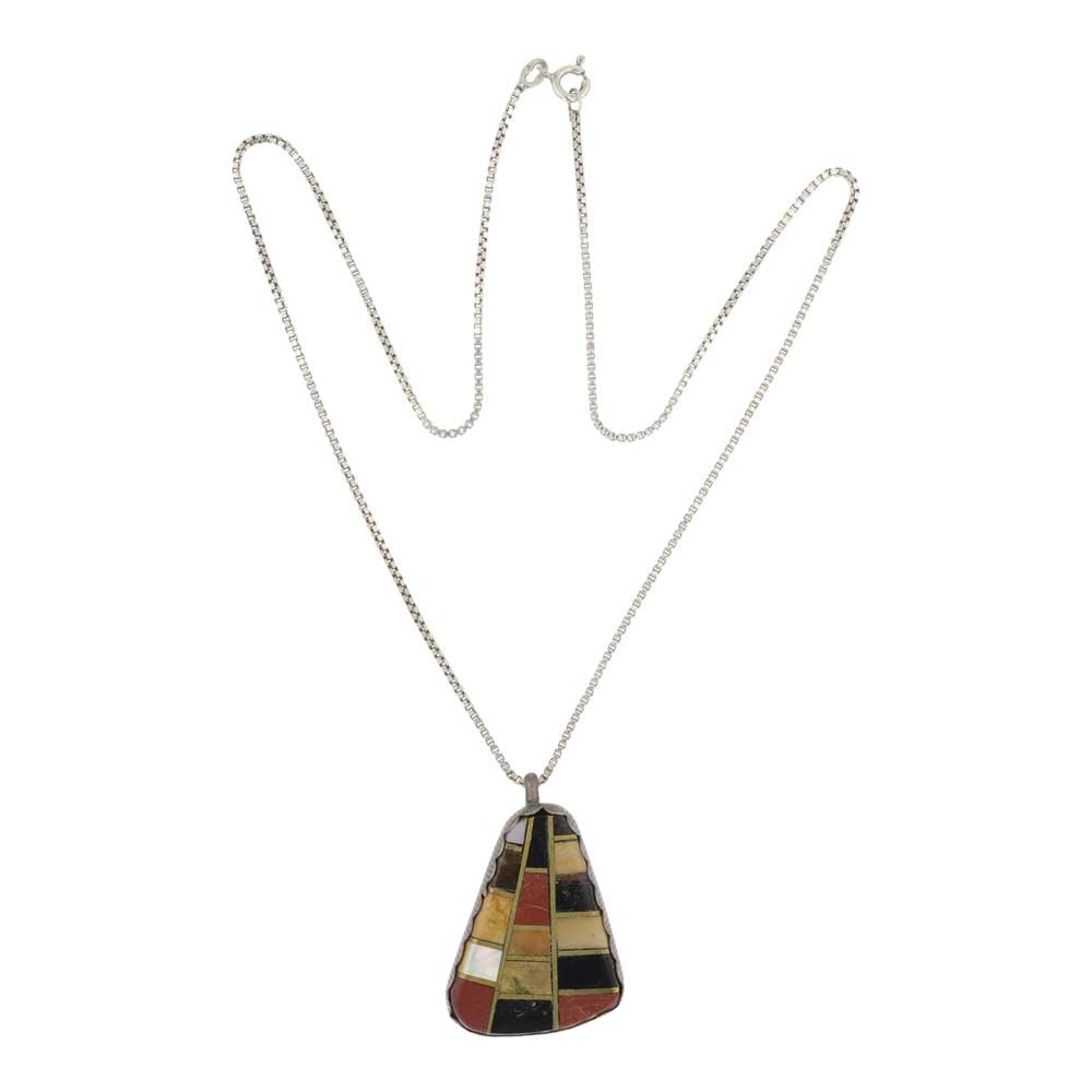 Vintage Santo Domingo Shell Inlay Pendant: Sterling Silver | Genuine Shell | Vintage Santo Domingo Shell Inlay Pendant | Santo Domingo Pueblo Native American Southwest Indian Jewelry | Good (no breaks or damages) | Approximate Weight:16 Grams