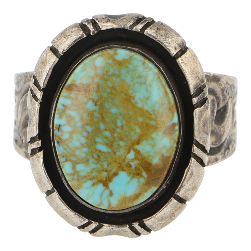 Navajo Menassa Turquoise Ring: Sterling Silver | Genuine Menassa Turquoise | Navajo Menassa Turquoise Ring | Navajo Native American Southwest Indian Jewelry | Good (no breaks or damages) | Approximate Weight: 15 Grams | Ring: 9