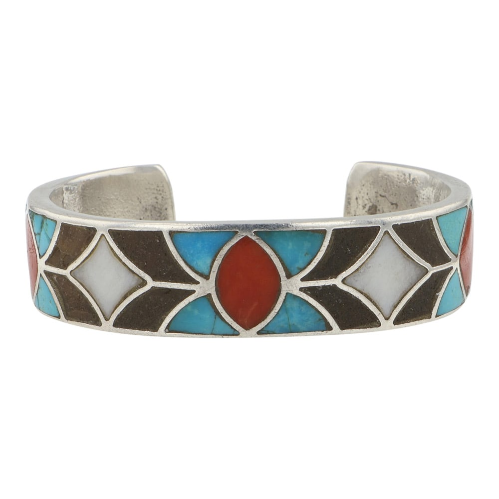 Zuni Turquoise Coral Mother of Pearl & Shell Inlay Bracelet (1 of 3)