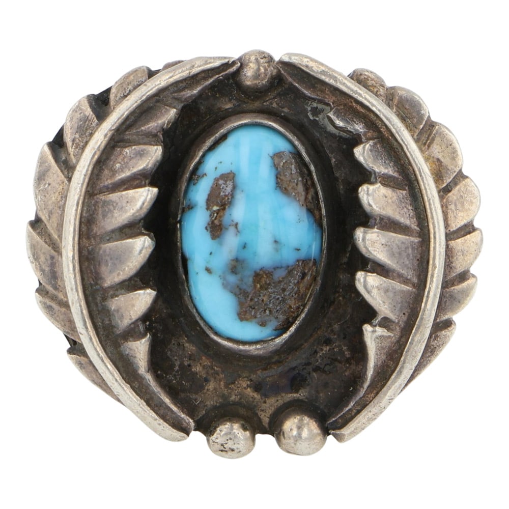 Vintage Navajo Persian Turquoise Ring: Sterling Silver | Genuine Persian Turquoise | Vintage Navajo Persian Turquoise Ring | Navajo Native American Southwest Indian Jewelry | Good (no breaks or damages) | Approximate Weight: 8 Grams |