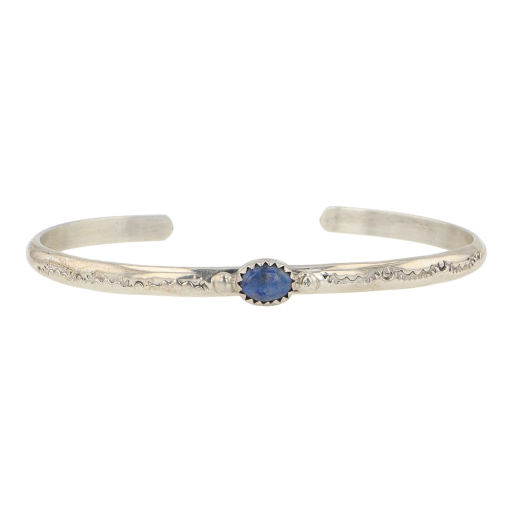 Navajo lapis Stamp-Work Bracelet: Sterling Silver | Genuine Lapis | Navajo lapis Stamp-Work Bracelet | Navajo Native American Southwest Indian Jewelry | Good (no breaks or damages) | Approximate Weight: 11 Grams | Bracelet: 5.5"