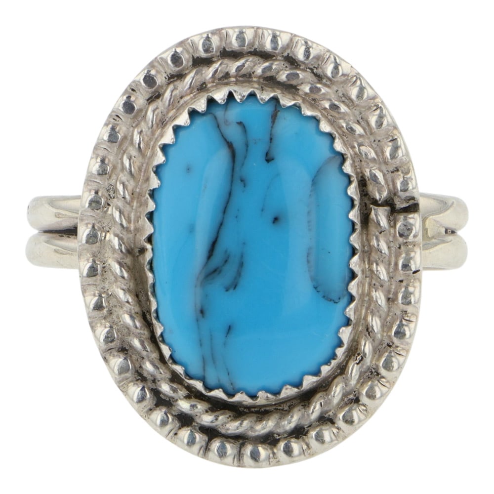 Navajo Block Ring: Sterling Silver | Block Compressed Stone | Navajo Block Ring | Navajo Native American Southwest Indian Jewelry | Good (no breaks or damages) | Approximate Weight: 6 Grams | Ring: 11 size, 1" x .75"