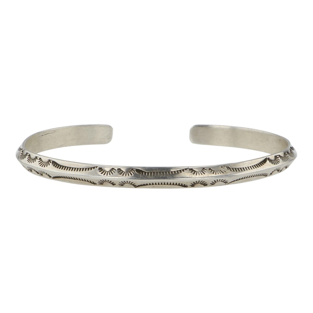 Navajo Stamp-Work Triangle Wire Bracelet: Sterling Silver | | Navajo Stamp-Work Triangle Wire Bracelet | Navajo Native American Southwest Indian Jewelry | Good (no breaks or damages) | Approximate Weight: 10 Grams | Bracelet: 5.5" inner, .75"
