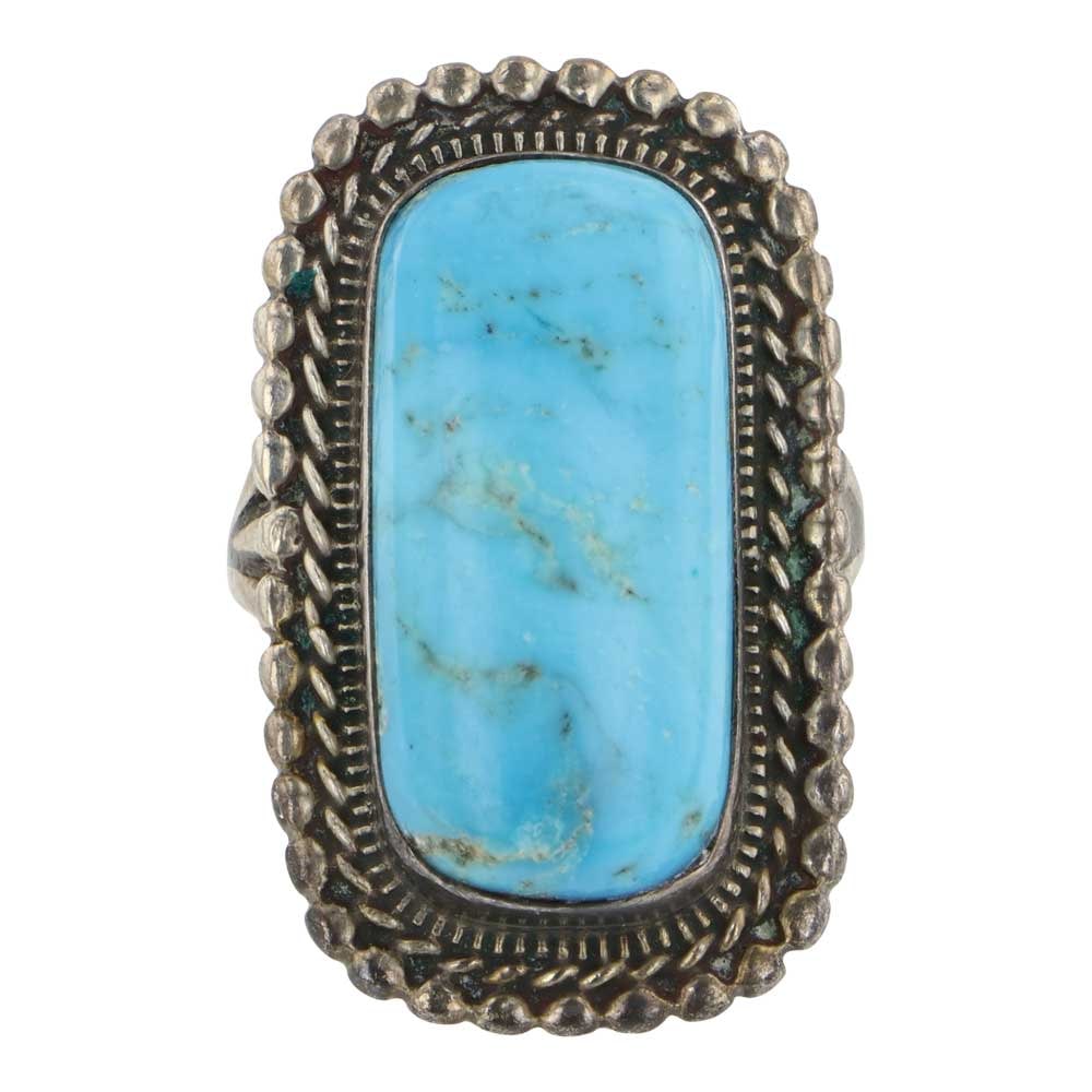 Navajo Campitos Turquoise Ring: Sterling Silver | Genuine Campitos Turquoise | Navajo Campitos Turquoise Ring | Navajo Native American Southwest Indian Jewelry | Good (no breaks or damages) | Approximate Weight:8 Grams | Ring: 7 siz