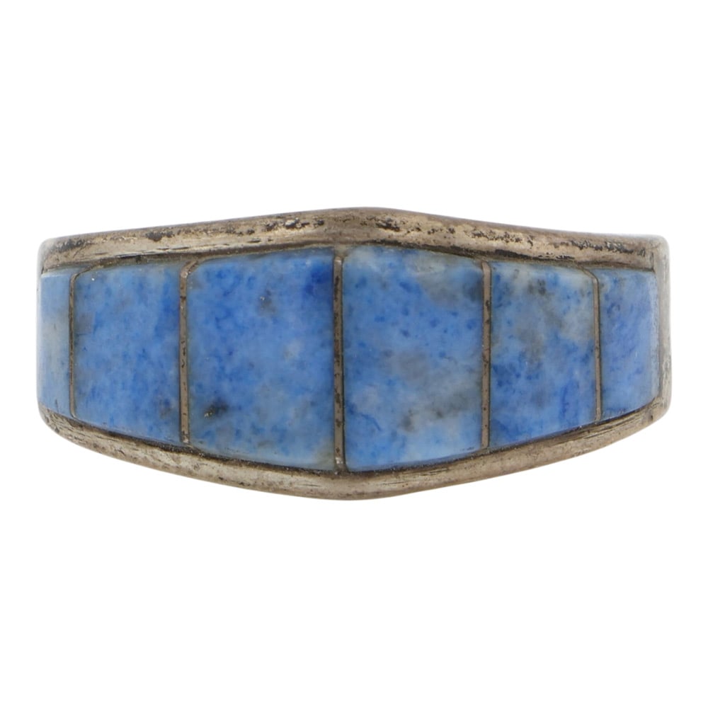 Vintage Navajo Lapis Inlay Ring: Sterling Silver | Genuine Lapis | Vintage Navajo Lapis Inlay Ring | Navajo Native American Southwest Indian Jewelry | Good (no breaks or damages) | Approximate Weight: 4 Grams | Ring: 8.5 size, .25" f