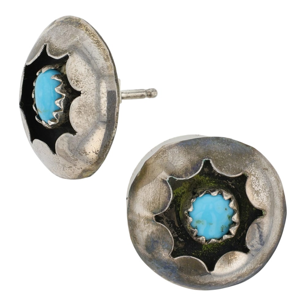 Vintage Navajo Turquoise Earrings: Sterling Silver | Genuine Turquoise | Vintage Navajo Turquoise Earrings | Navajo Native American Southwest Indian Jewelry | Good (no breaks or damages) | Approximate Weight: 1.5 Grams | Earrings: .5" 