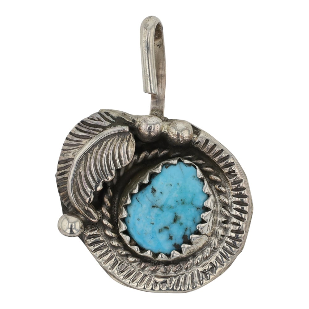 Navajo Kingman Turquoise Pendant: Sterling Silver | Genuine Kingman Turquoise | Navajo Kingman Turquoise Pendant | Navajo Native American Southwest Indian Jewelry | Good (no breaks or damages) | Approximate Weight: 2 Grams | Pendant: 