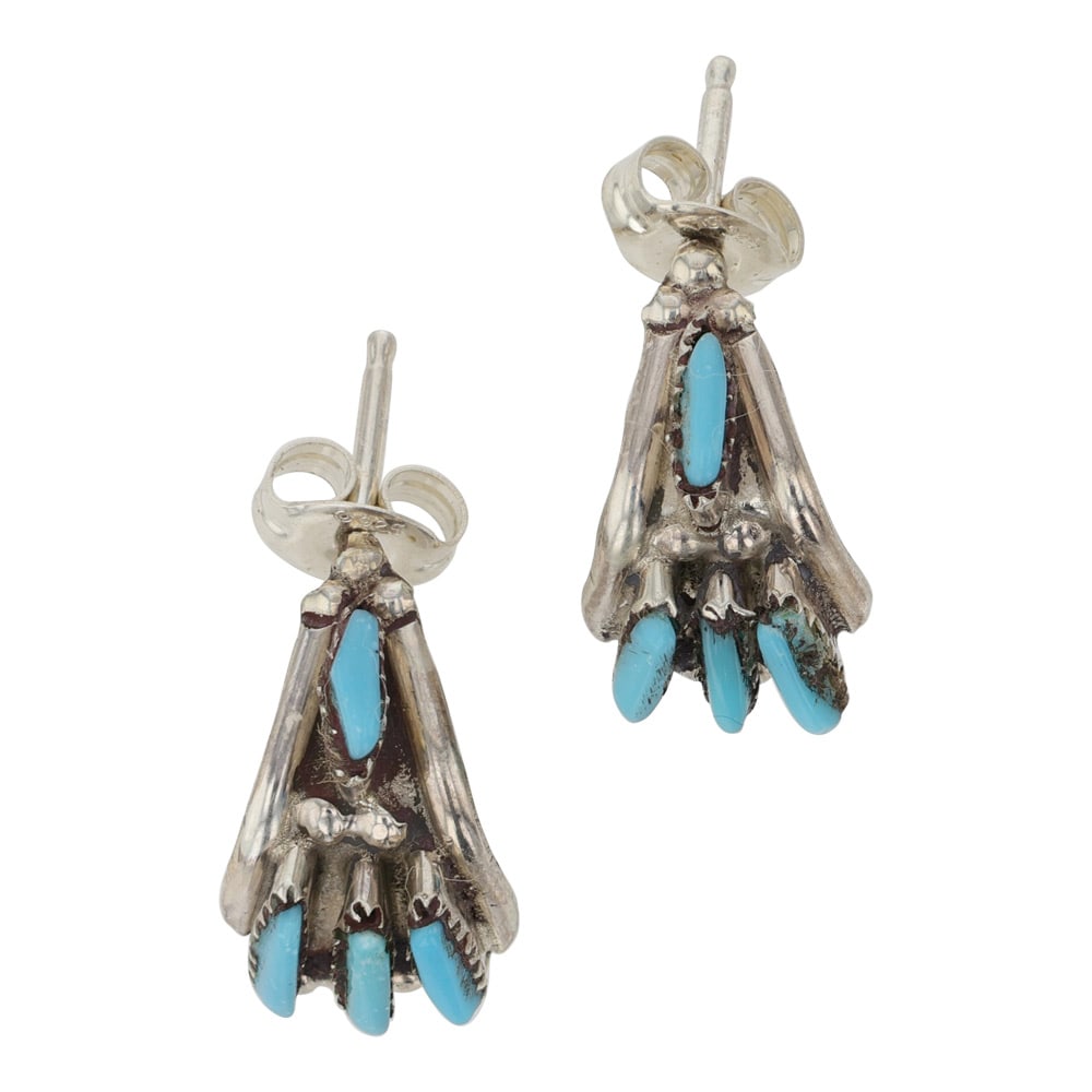 Zuni Kingman Turquoise Needlepoint Earrings: Sterling Silver | Genuine Kingman Turquoise | Zuni Kingman Turquoise Needlepoint Earrings | Navajo Native American Southwest Indian Jewelry | Good (no breaks or damages) | Approximate Weight: 1.5 Gram