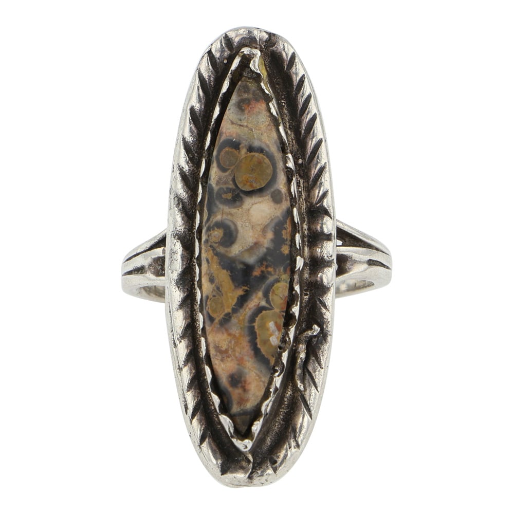 Navajo Jasper Ring: Sterling Silver | Genuine Jasper | Navajo Jasper Ring | Navajo Native American Southwest Indian Jewelry | Good (no breaks or damages) | Approximate Weight: 7 Grams | Ring: 5.5 size, 1.25" x .5" face |