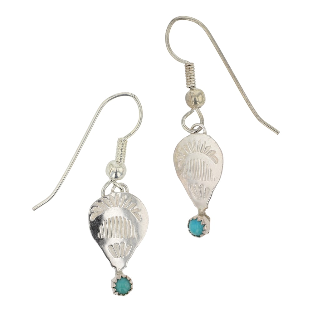 Navajo Kingman Turquoise Balloon Earrings: Sterling Silver | Genuine Kingman Turquoise | Navajo Kingman Turquoise Balloon Earrings | Navajo Native American Southwest Indian Jewelry | Good (no breaks or damages) | Approximate Weight: 1 Grams | 