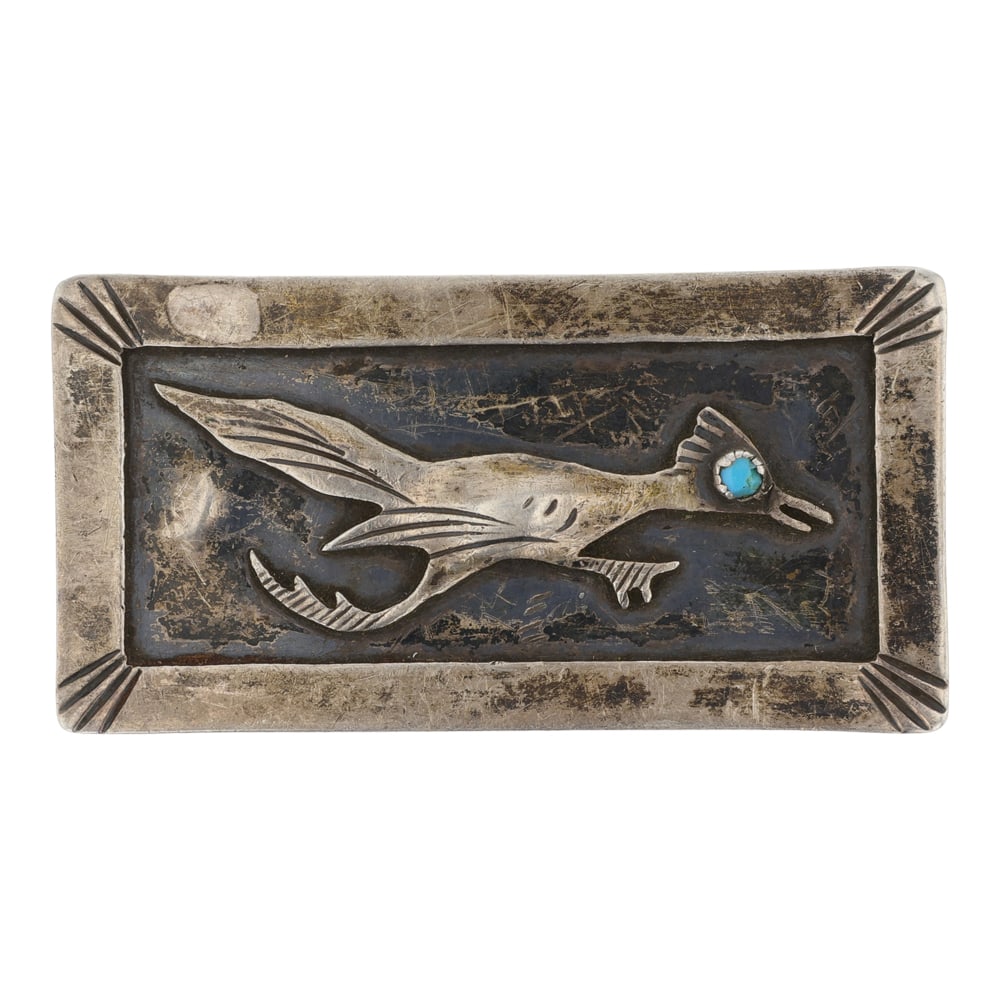 Vintage Navajo Kingman Turquoise Roadrunner Belt Buckle: Sterling Silver | Genuine Kingman Turquoise | Vintage Navajo Kingman Turquoise Roadrunner Belt Buckle | Navajo Native American Southwest Indian Jewelry | Good (no breaks or damages) | Approximate Weig