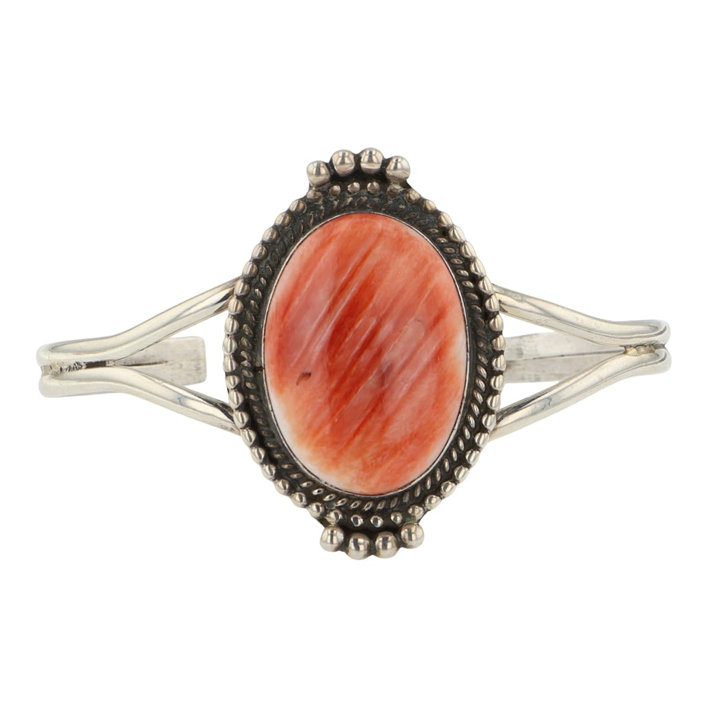 Navajo Spiny Oyster Cuff Bracelet: Sterling Silver | Genuine Spiny Oyster | Navajo Spiny Oyster Cuff Bracelet | Navajo Native American Southwest Indian Jewelry | Good (no breaks or damages) | Approximate Weight: 17 Grams | Bracelet: 5"