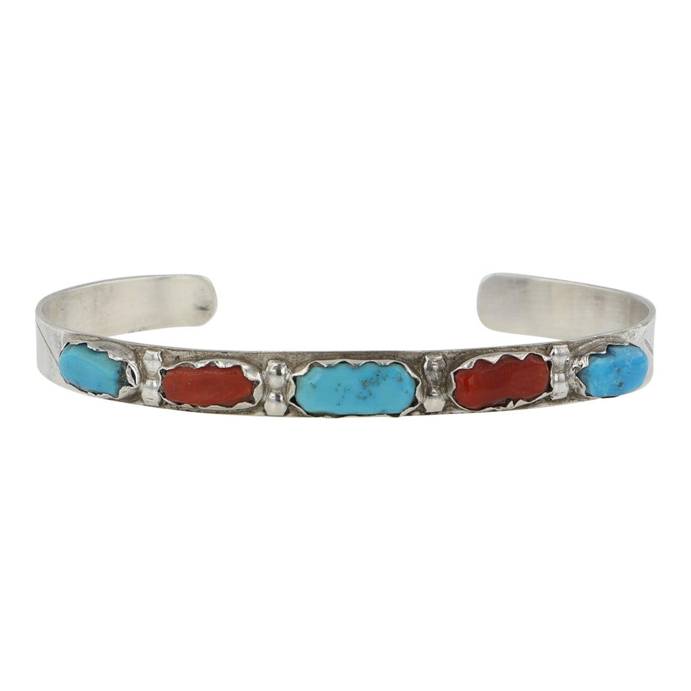 Fabian Cheama Zuni Vintage Turquoise & Coral Cuff Bracelet (1 of 4)