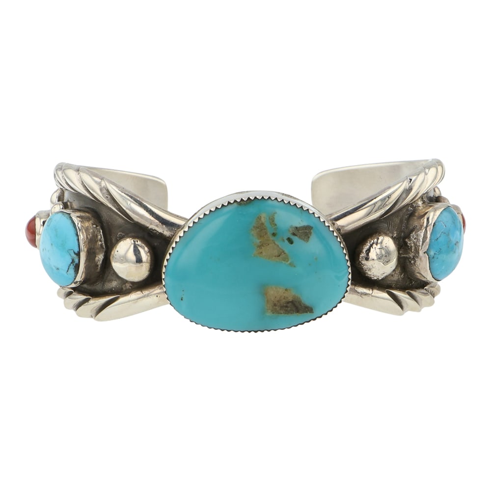 Navajo Turquoise & Coral Bracelet (1 of 4)