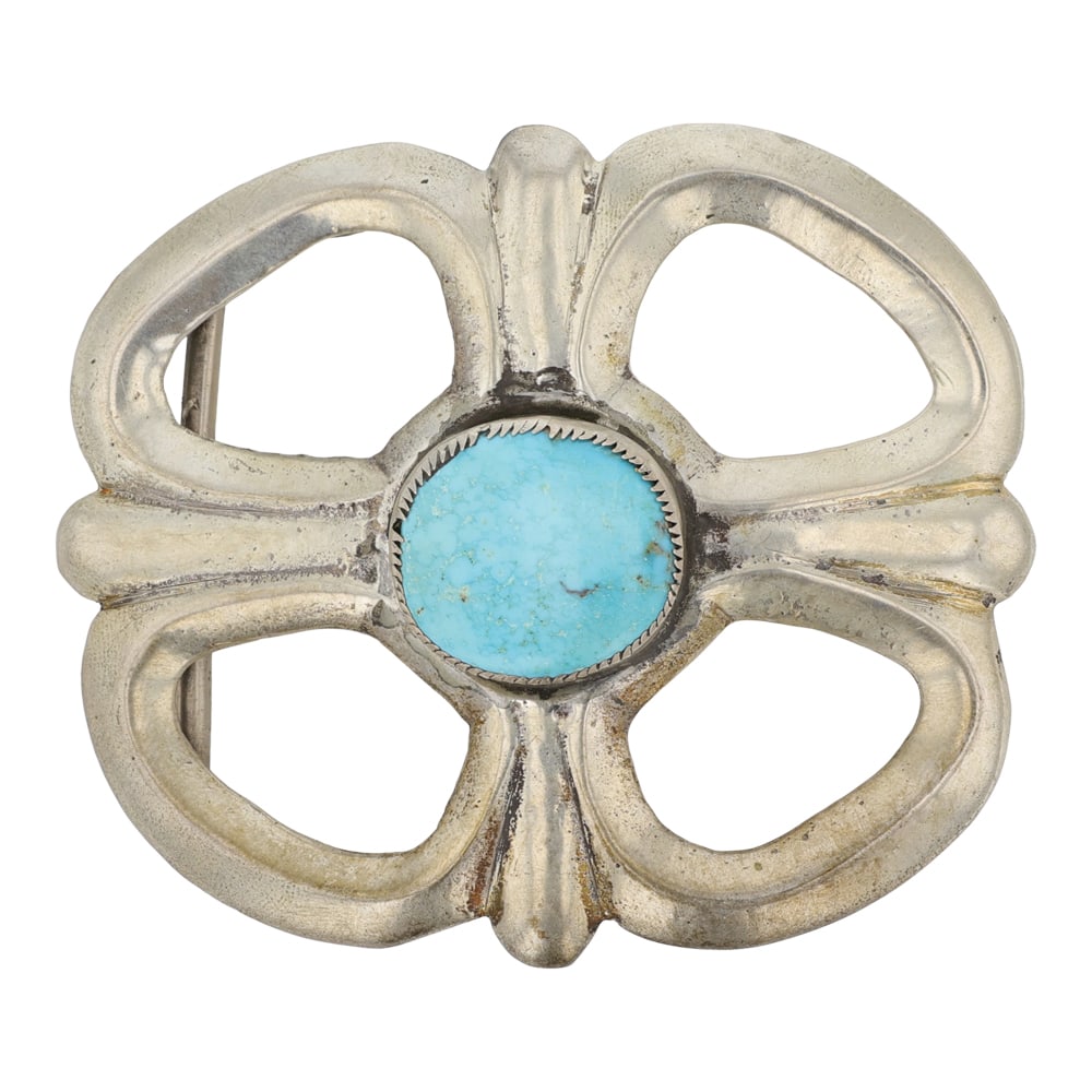 Navajo Whitewater Turquoise Sandcast Belt Buckle: Sterling Silver | Genuine Whitewater Turquoise | Navajo Whitewater Turquoise Sandcast Belt Buckle | Navajo Native American Southwest Indian Jewelry | Good (no breaks or damages) | Approximate Weight: 