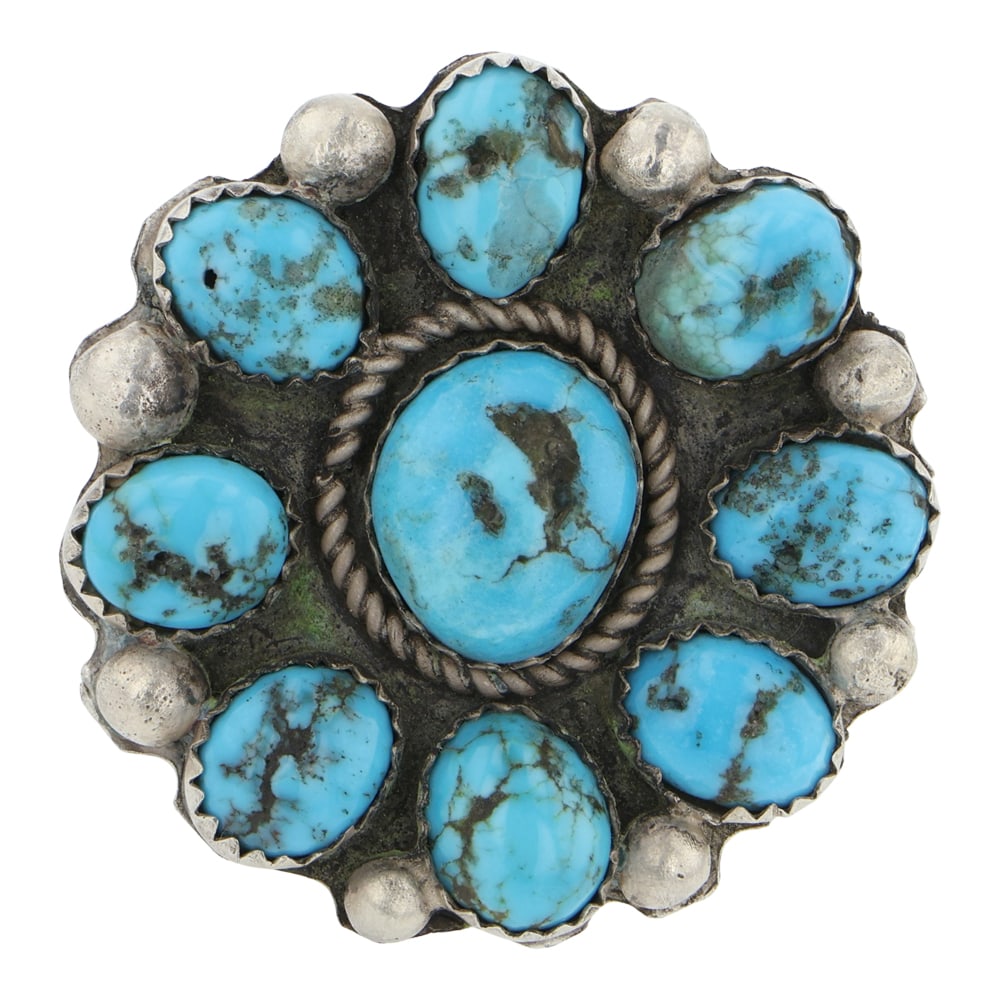 Vintage Navajo Kingman Turquoise Cluster Ring: Sterling Silver | Genuine Kingman Turquoise | Vintage Navajo Kingman Turquoise Cluster Ring | Navajo Native American Southwest Indian Jewelry | Good (no breaks or damages) | Approximate Weight: 14 Gra