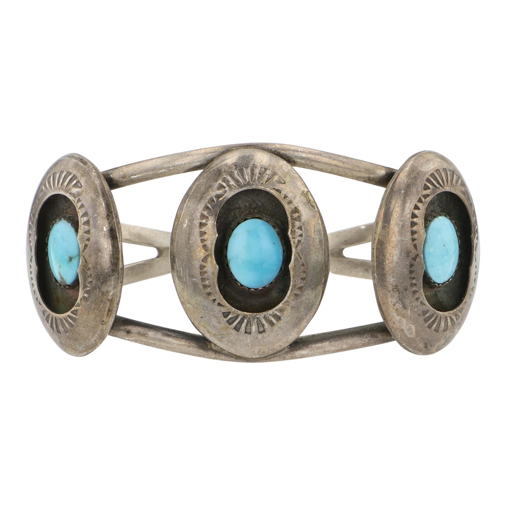 Vintage Navajo Kingman Turquoise Shadowbox Bracelet (1 of 3)