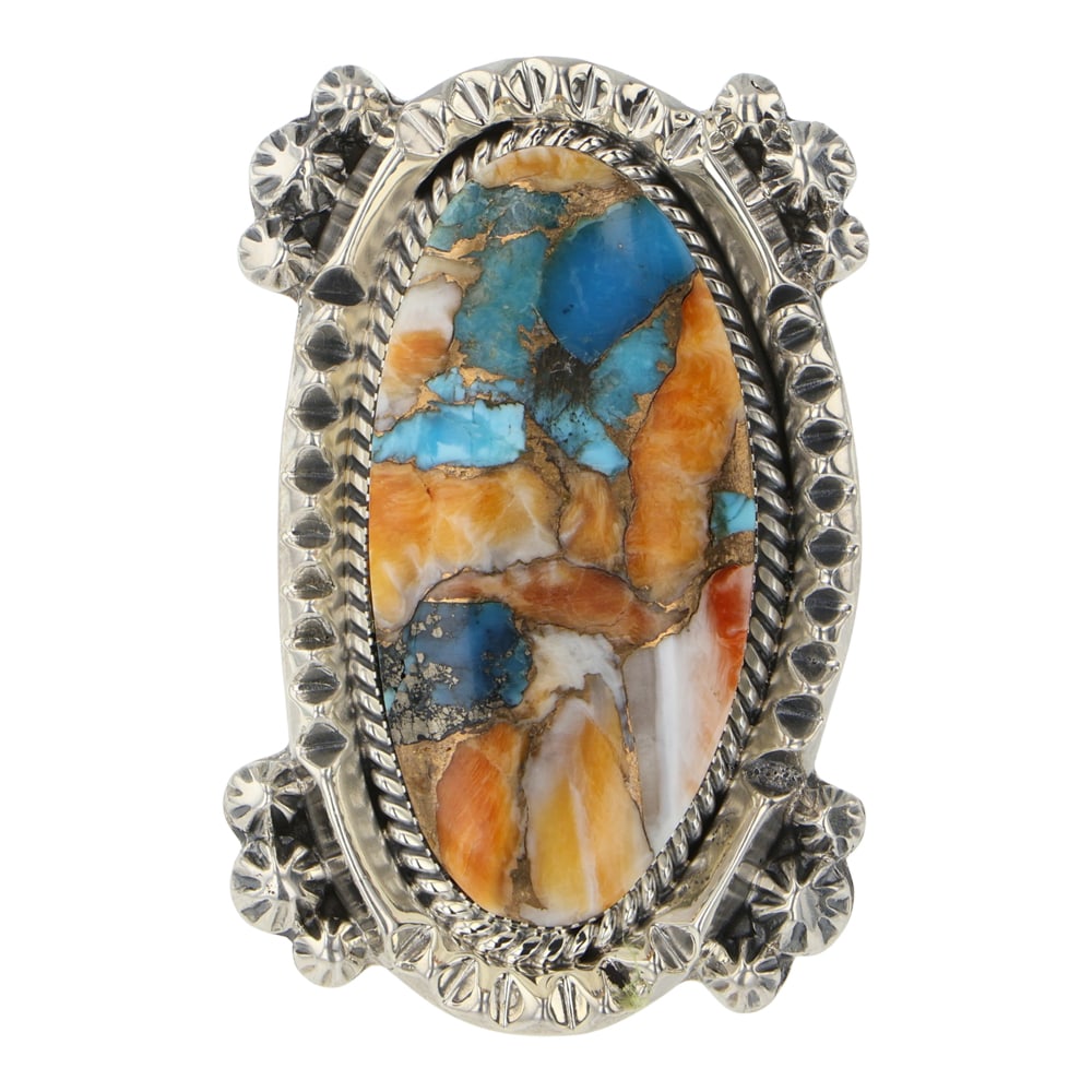RB Navajo Block Ring: Sterling Silver | Block Compressed Stone | RB Navajo Block Ring | Navajo Native American Southwest Indian Jewelry | Good (no breaks or damages) | Approximate Weight: 30 Grams | Ring: 10 size, 1.75" x 