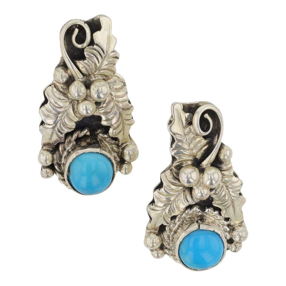 Navajo Kingman Turquoise Earrings: Sterling Silver | Genuine Kingman Turquoise | Navajo Kingman Turquoise Earrings | Navajo Native American Southwest Indian Jewelry | Good (no breaks or damages) | Approximate Weight: 6 Grams | Earrings