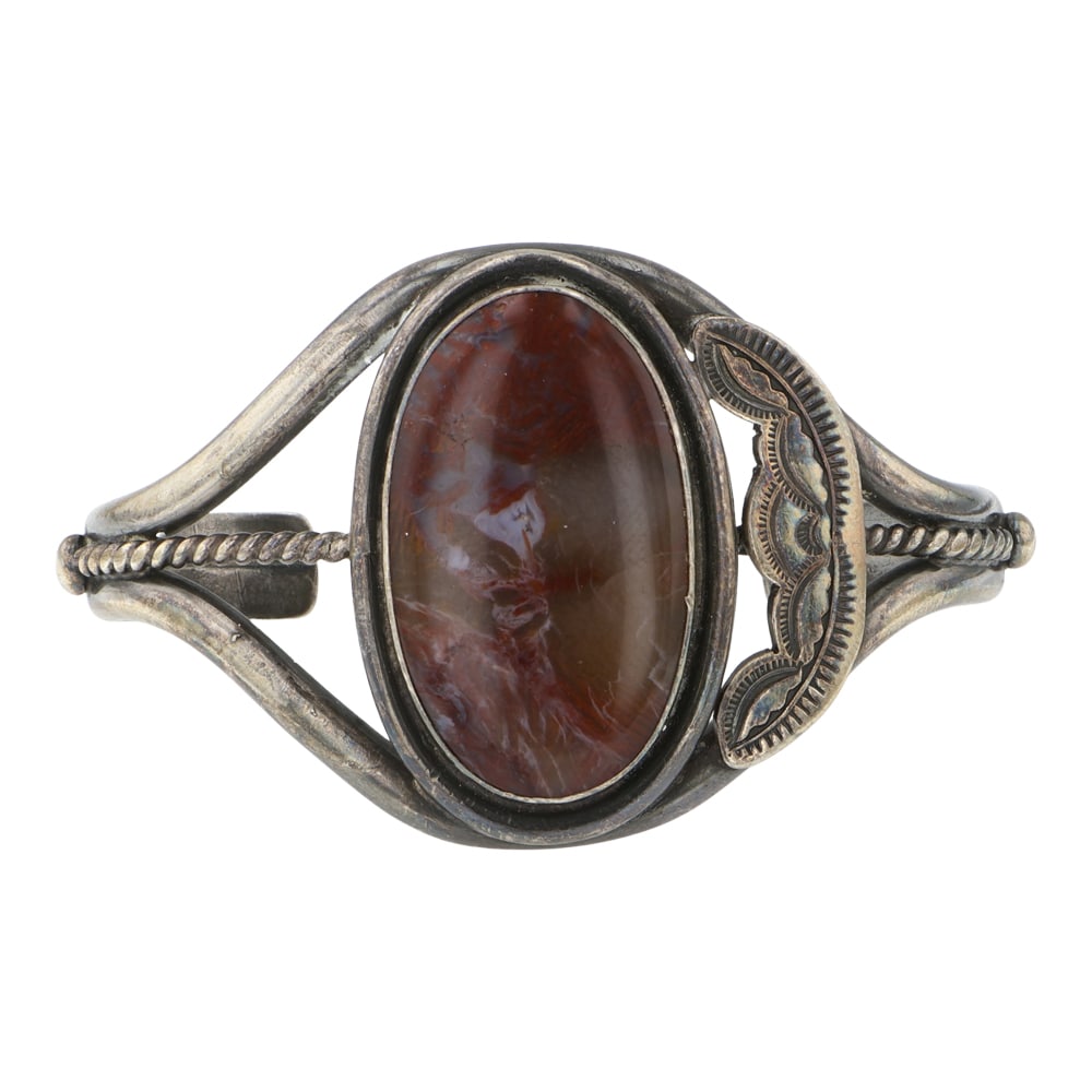 Vintage Navajo Petrified Wood Bracelet: Sterling Silver | Petrified Wood | Vintage Navajo Petrified Wood Bracelet | Navajo Native American Southwest Indian Jewelry | Good (no breaks or damages) | Approximate Weight: 39 Grams | Bracelet: 5" 