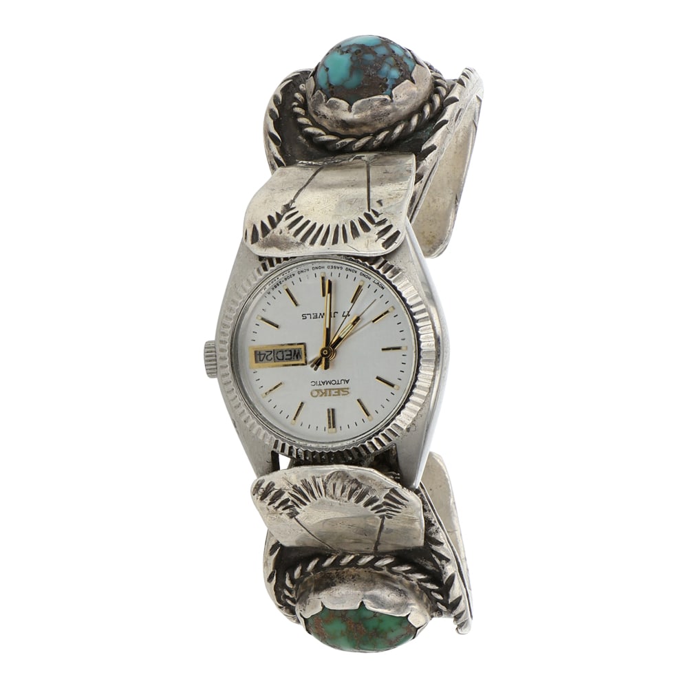 Vintage Navajo Spiderweb Turquoise Watch Bracelet: Sterling Silver | Genuine Turquoise | Vintage Navajo Spiderweb Turquoise Watch Bracelet | Navajo Native American Southwest Indian Jewelry | Good (no breaks or damages) | Approximate Weight: 65 Grams |