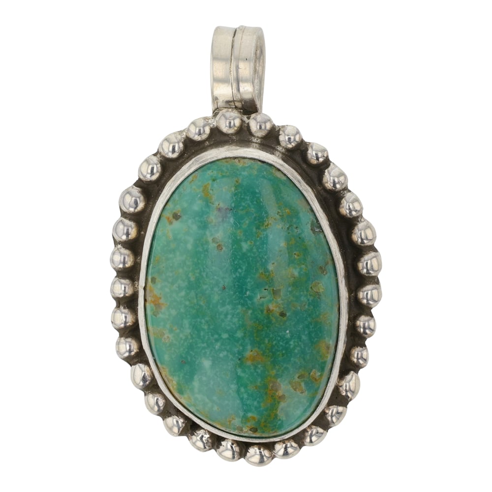 Micah Nelson Navajo Menassa Turquoise Pendant: Sterling Silver | Genuine Menassa Turquoise | Micah Nelson Navajo Menassa Turquoise Pendant | Navajo Native American Southwest Indian Jewelry | Good (no breaks or damages) | Approximate Weight: 9 Gram