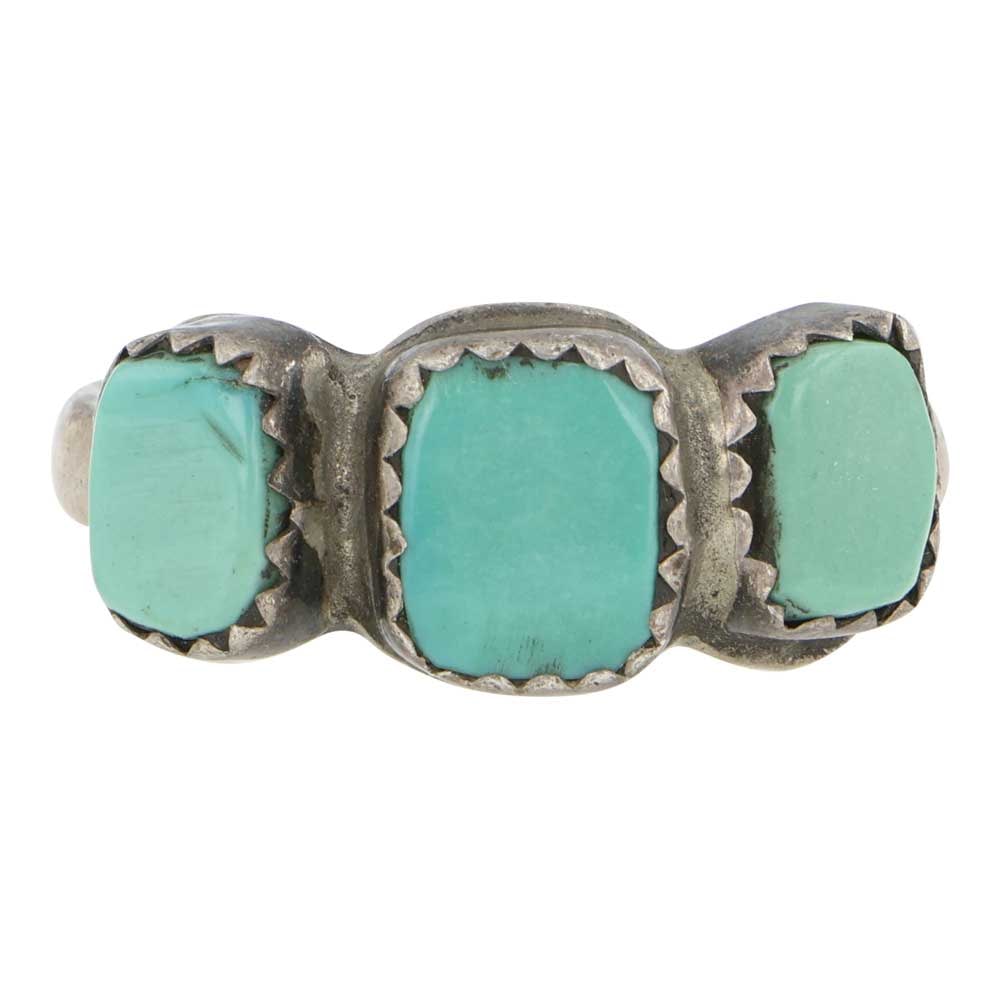 Navajo Kingman Turquoise Three Stone Ring: Sterling Silver | Genuine Kingman Turquoise | Navajo Kingman Turquoise Three Stone Ring | Navajo Native American Southwest Indian Jewelry | Good (no breaks or damages) | Approximate Weight:3 Grams | R