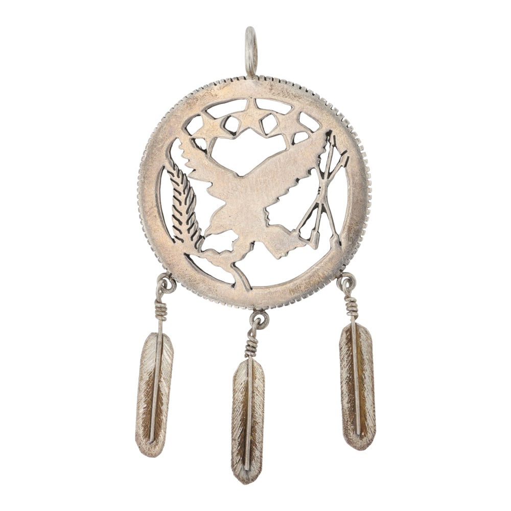 Navajo Plain Silver Eagle & Feathers Pendant: Sterling Silver | | Navajo Plain Silver Eagle & Feathers Pendant | Navajo Native American Southwest Indian Jewelry | Good (no breaks or damages) | Approximate Weight: 11 Grams | Pendant: 2.5" x 1.25" 