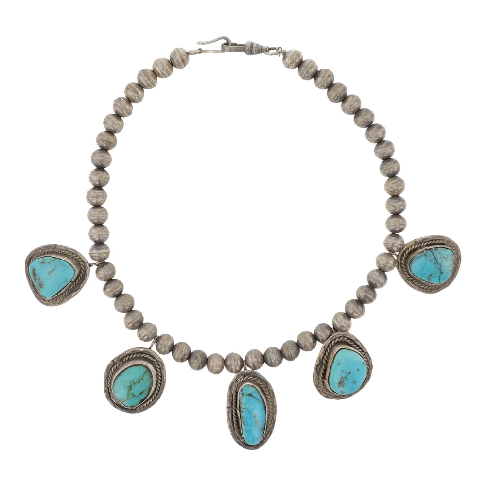 Vintage Navajo Kingman Turquoise Choker Necklace: Sterling Silver | Genuine Kingman Turquoise | Vintage Navajo Kingman Turquoise Choker Necklace | Navajo Native American Southwest Indian Jewelry | Good (no breaks or damages) | Approximate Weight: 51 