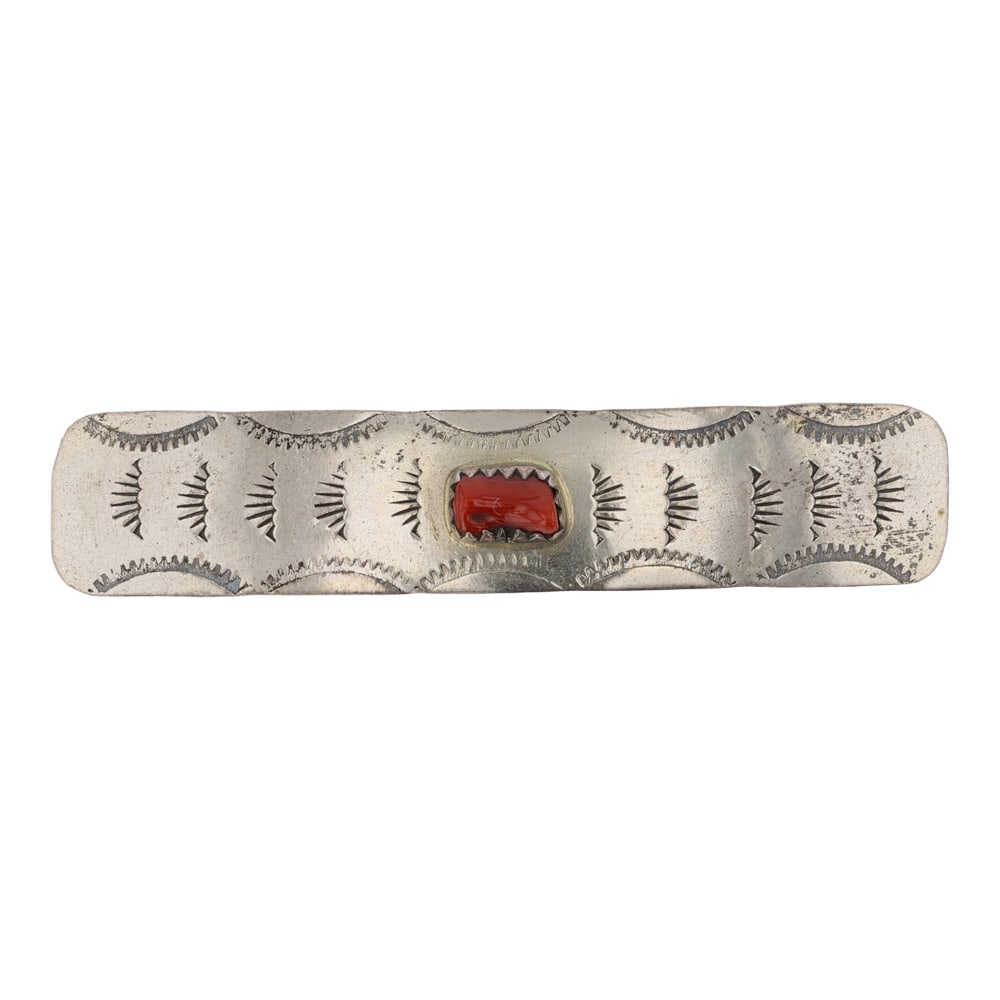 Vintage Navajo Coral Hair Barrette: Sterling Silver | Genuine Coral | Vintage Navajo Coral Hair Barrette | Navajo Native American Southwest Indian Jewelry | Good (no breaks or damages) | Approximate Weight: 6 Grams | Hair Clip: 2.5" x .