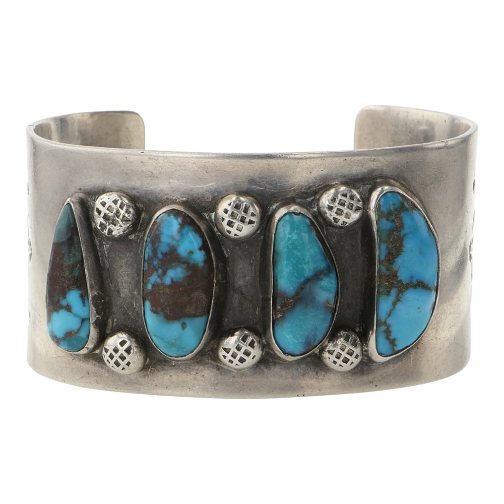 Vintage Navajo Bisbee Turquoise Four Stone Cuff Bracelet (1 of 3)