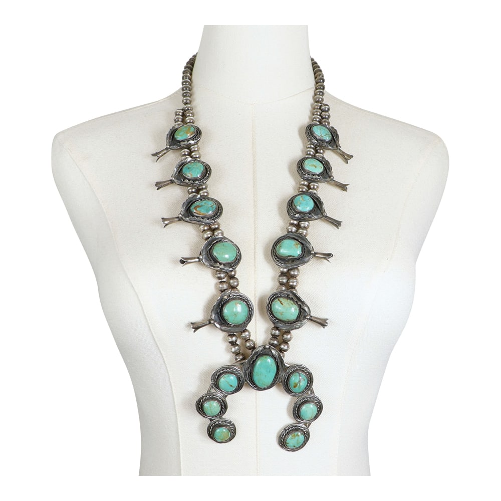 Vintage 1970's Navajo Nevada Turquoise Squash Blossom Necklace (1 of 4)
