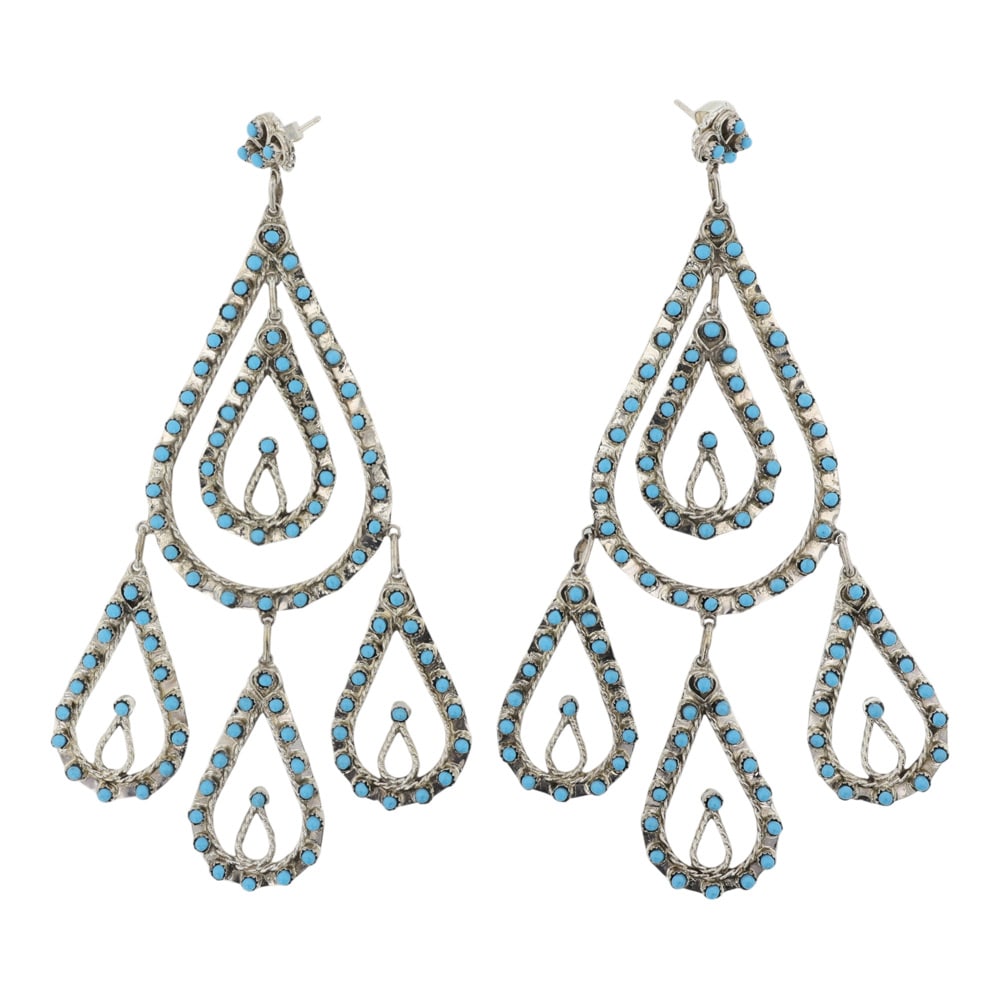 Zuni Sleeping Beauty Turquoise Petit Point Large Statement Chandelier Earrings (1 of 2)