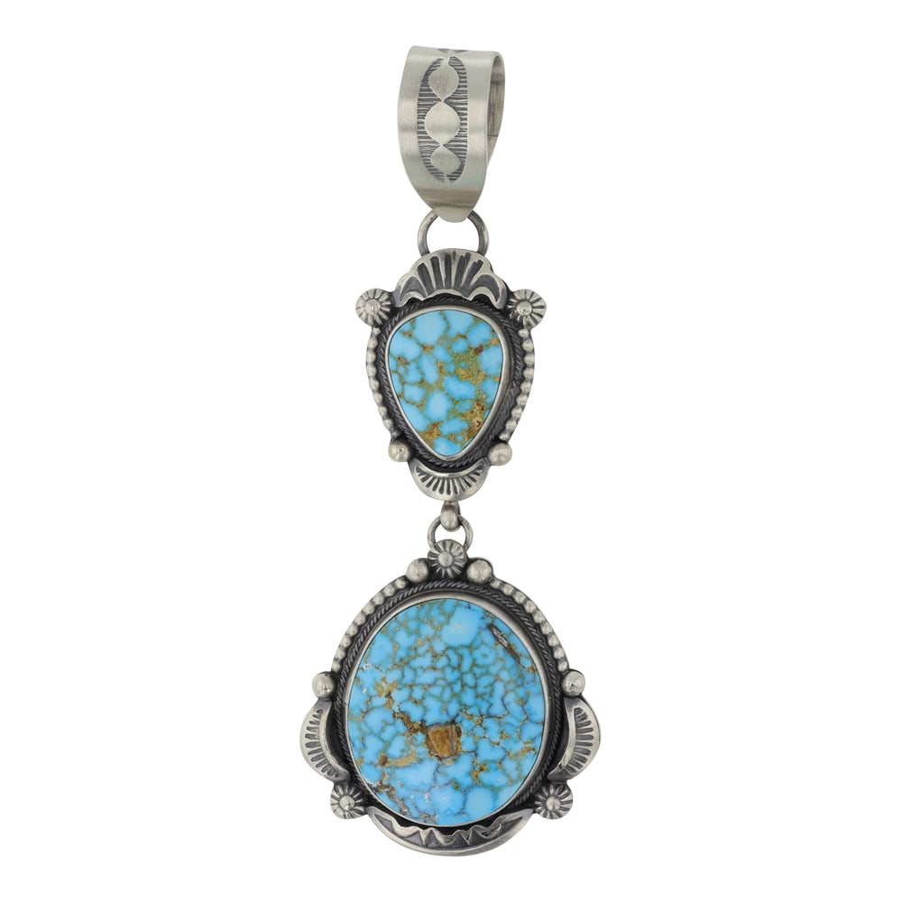Jackson Hoskie Navajo Turquoise Mountain Turquoise Intricate Two Stone Pendant (1 of 2)