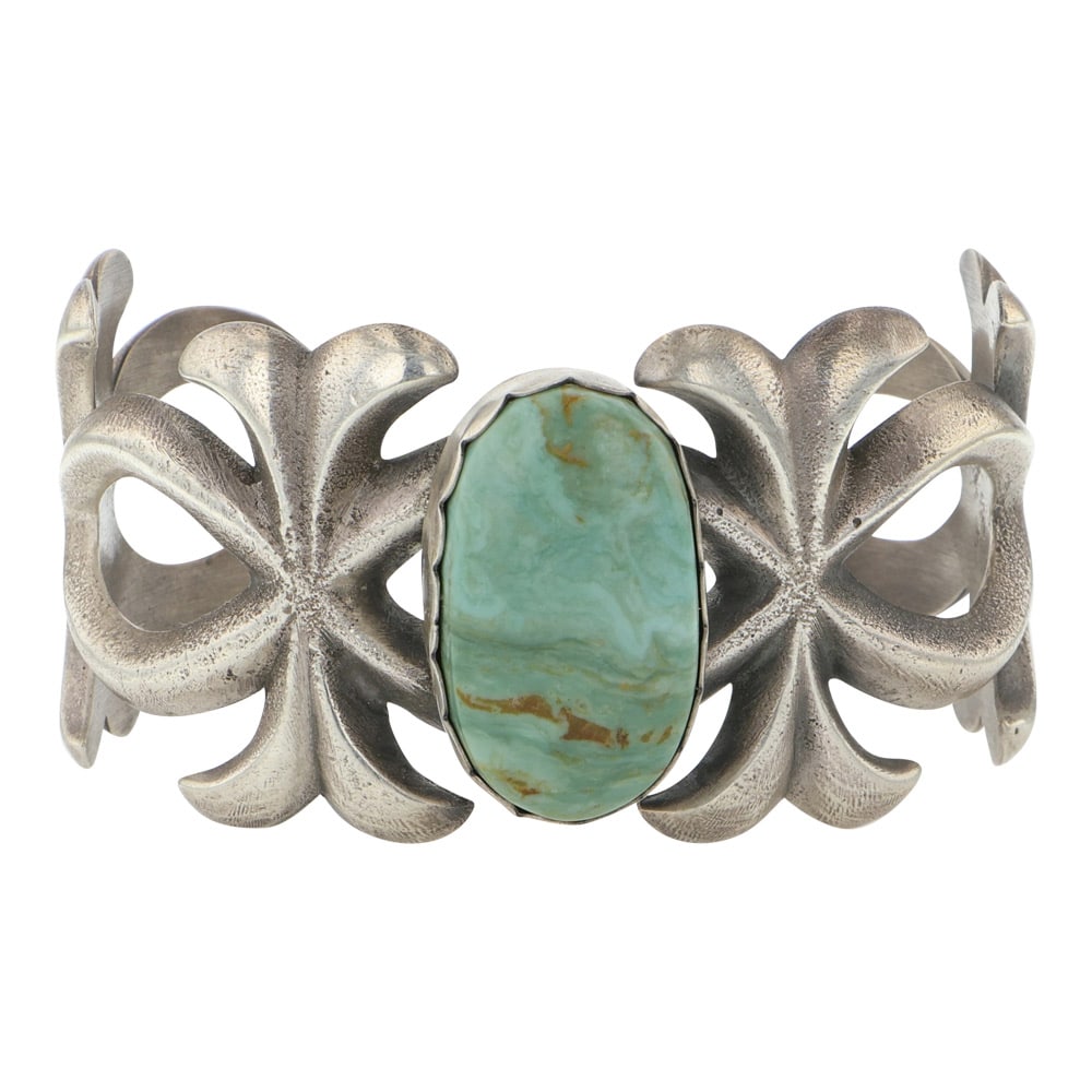 Navajo Menassa Turquoise Large Sandcast Bracelet (1 of 3)