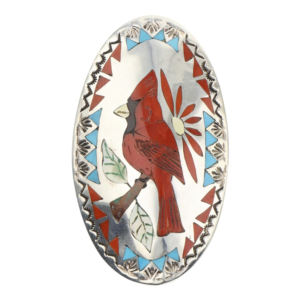 Quintin Quam Sr. Award Winning Zuni Artist Sleeping Beauty Turquoise Mediterranean Coral & Mother of: Sterling Silver | Genuine Sleeping Beauty Turquoise & Mediterranean Coral & Mother of Pearl | Quintin Quam Sr. Award Winning Zuni Artist Sleeping Beauty Turquoise Mediterranean Coral & Mother of Pearl