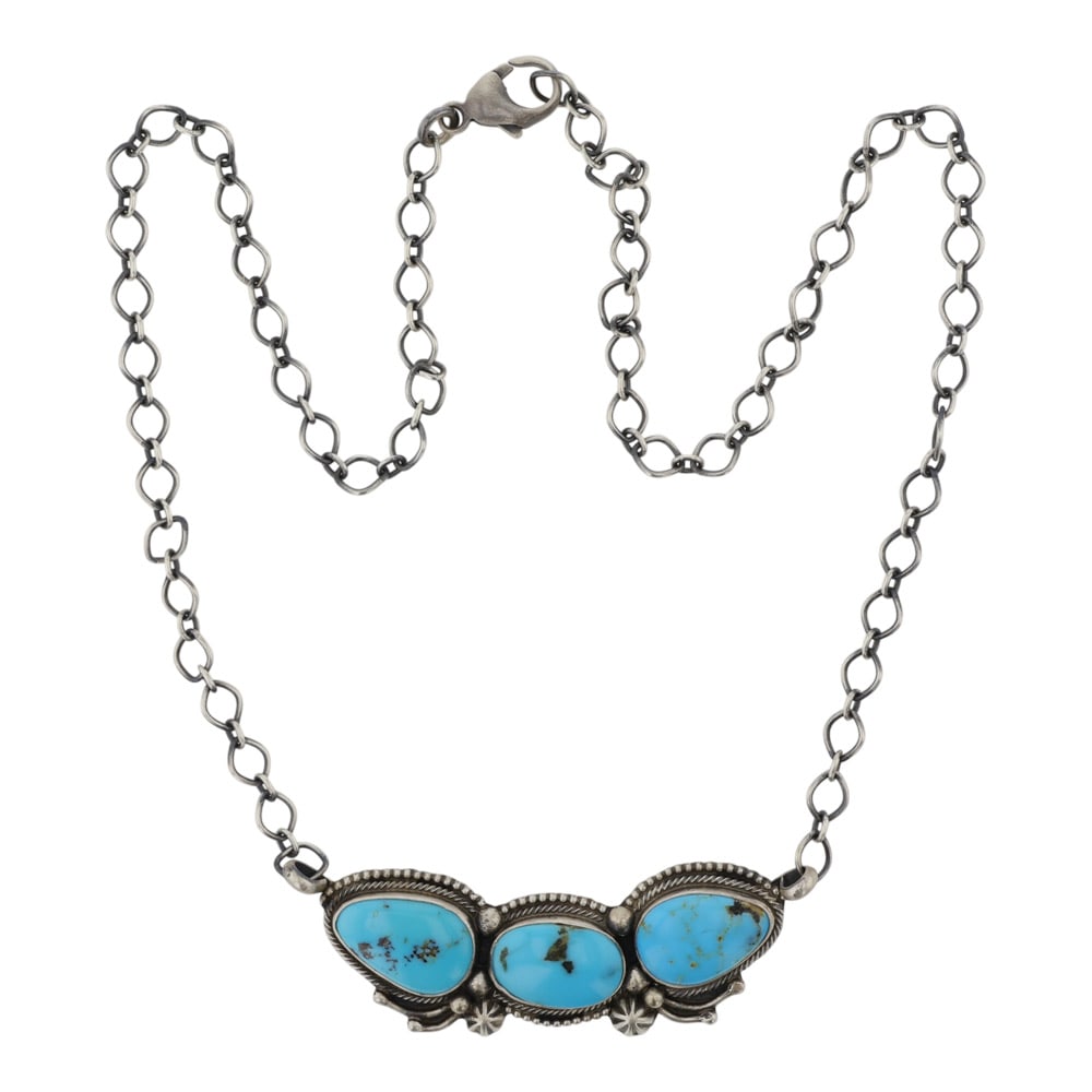 Kathleen Livingston Navajo Kingman Turquoise Three Stone Bar Necklace (1 of 3)
