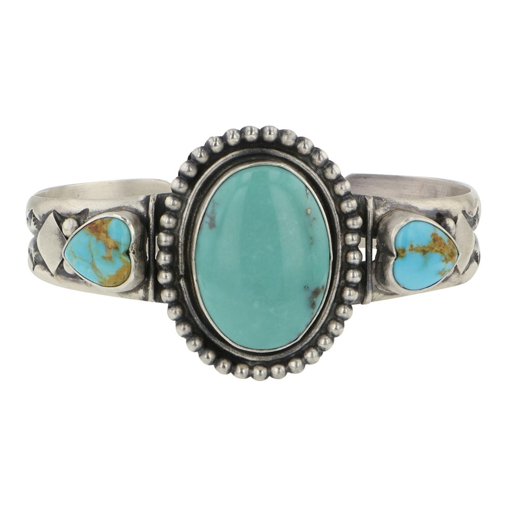 Bob Becenti Navajo Campitos Turquoise Three Stone Bracelet (1 of 3)