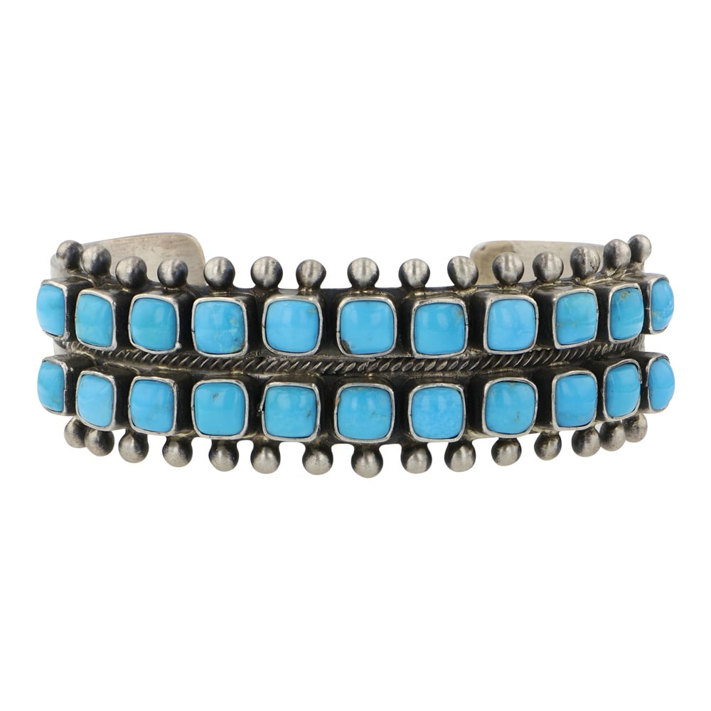 Paul Livingston Navajo Sleeping Beauty Turquoise Square Row Cuff Bracelet (1 of 3)