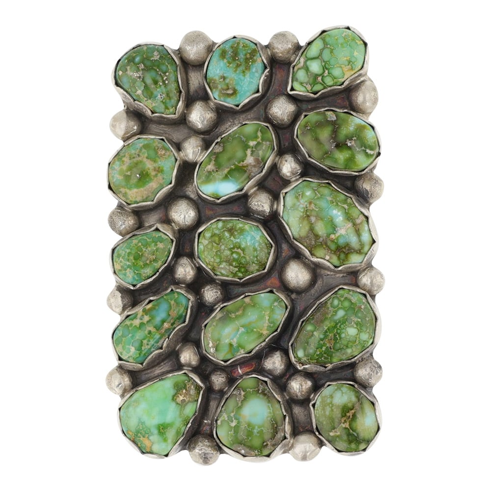 Bob Becenti Navajo Sonoran Gold Turquoise Large Rectangle Statement Ring (1 of 3)