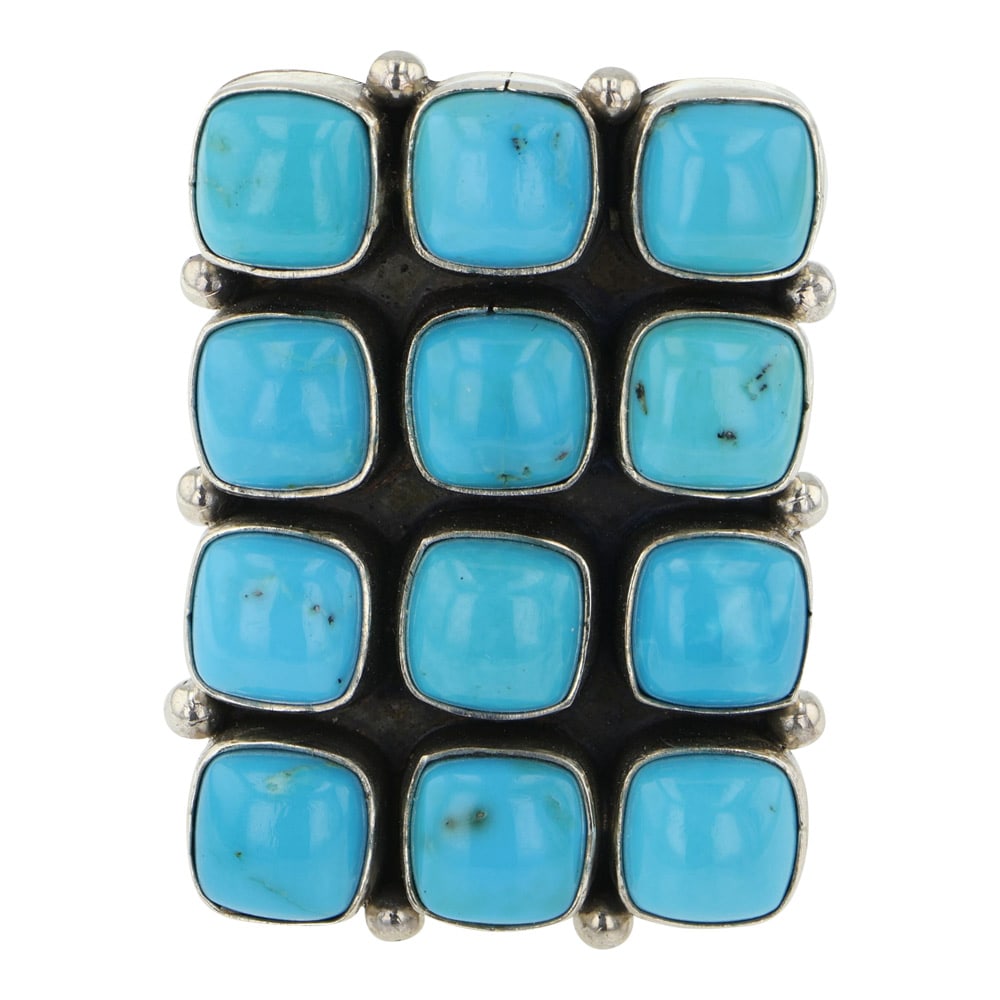 Mark Yazzie Navajo Kingman Turquoise Square Three Row Adjustable Ring (1 of 3)