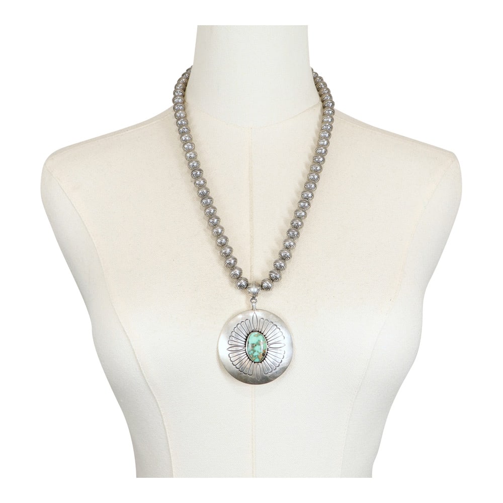 Marita Benally Navajo Carico Lake Turquoise Shadowbox Necklace (1 of 4)