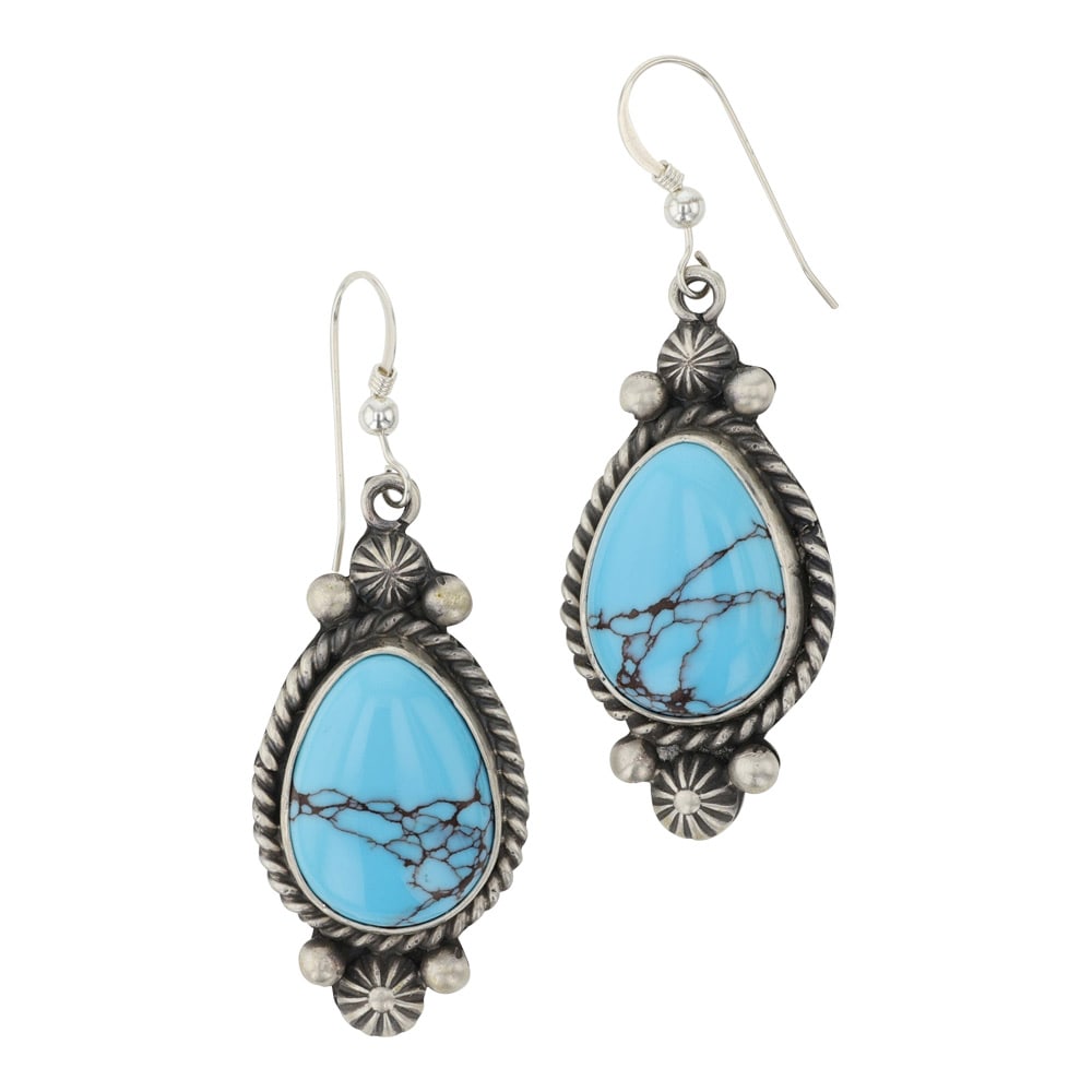 Micheal Calladito Navajo Prince Turquoise Earrings: Sterling Silver | Genuine Prince Turquoise | Micheal Calladito Navajo Prince Turquoise Earrings | Navajo Native American Southwest Indian Jewelry | Good (no breaks or damages) | Approximate Weight:?19