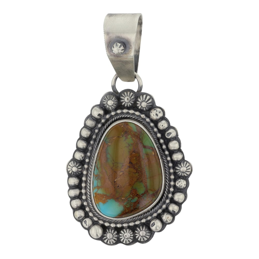 Aaron Robertston Navajo Royston Turquoise Pendant: Sterling Silver | Genuien Royston Turquoise | Aaron Robertston Navajo Royston Turquoise Pendant | Navajo Native American Southwest Indian Jewelry | Good (no breaks or damages) | Approximate Weight:?27