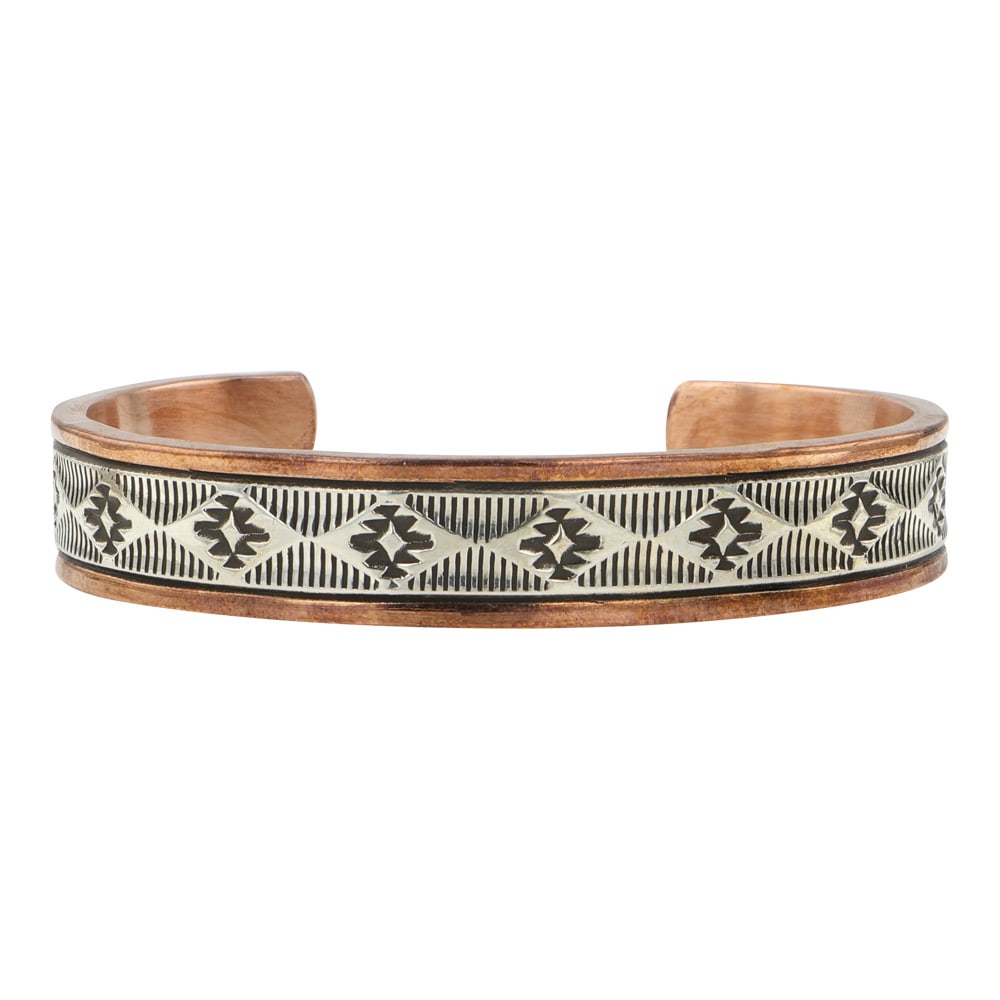Wylie Secatero Navajo Sterling Silver & Copper Stamp-Work Cuff Bracelet (1 of 3)