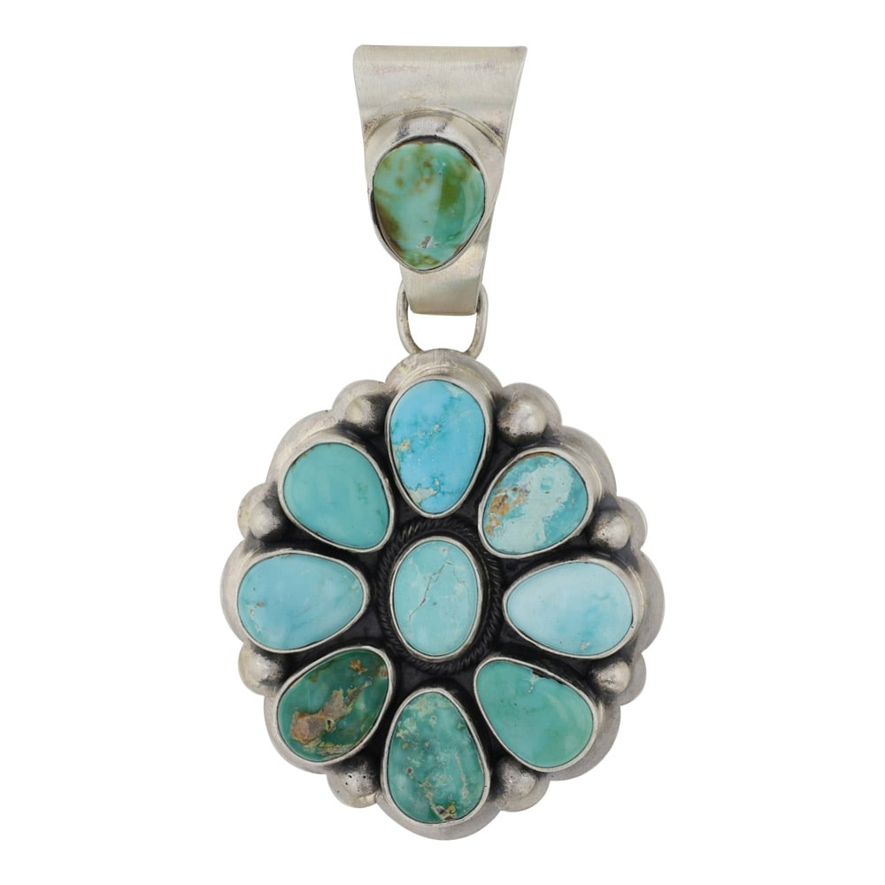 Mark Yazzie Navajo Lone Mountain Turquoise Cluster Pendant (1 of 2)